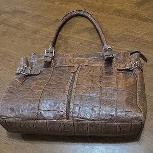 Multisac Brown Crocodile Embossed Handbag Large‎ Size Multipockets